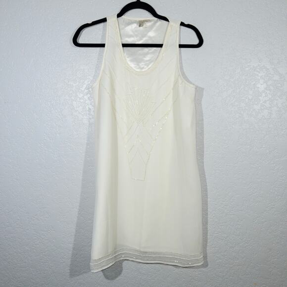 Forever 21 Dresses & Skirts - Forever 21 Exclusive Ivory Beaded Shift Tank Dress‎ Size Small